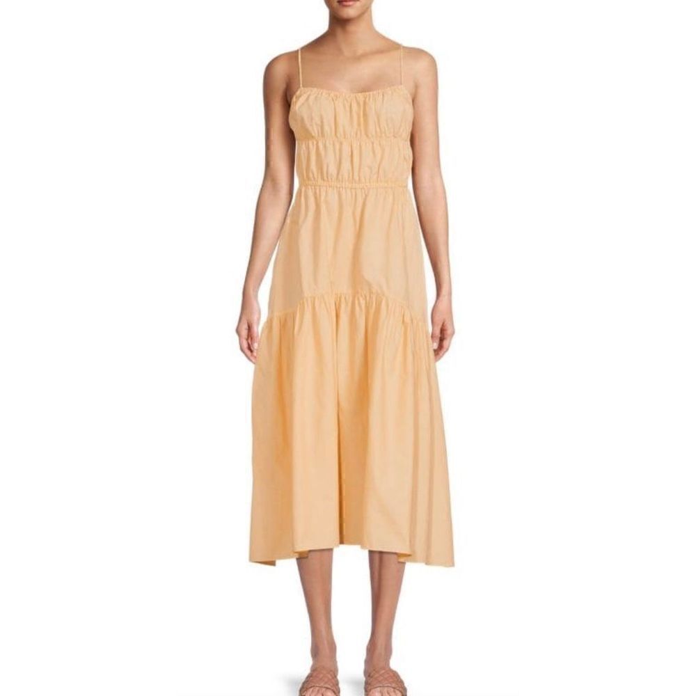 Vince Ruched Tiered MIDI Dress in Peach NWT Size Medium